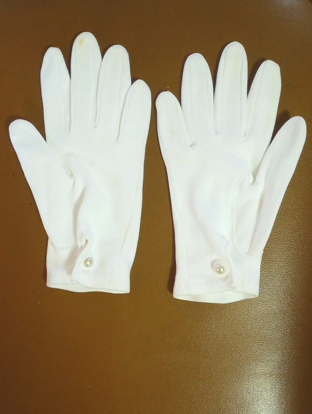 Classic Vintage White Cotton Formal Prom Dress Gloves w/ Faux Pearl Buttons